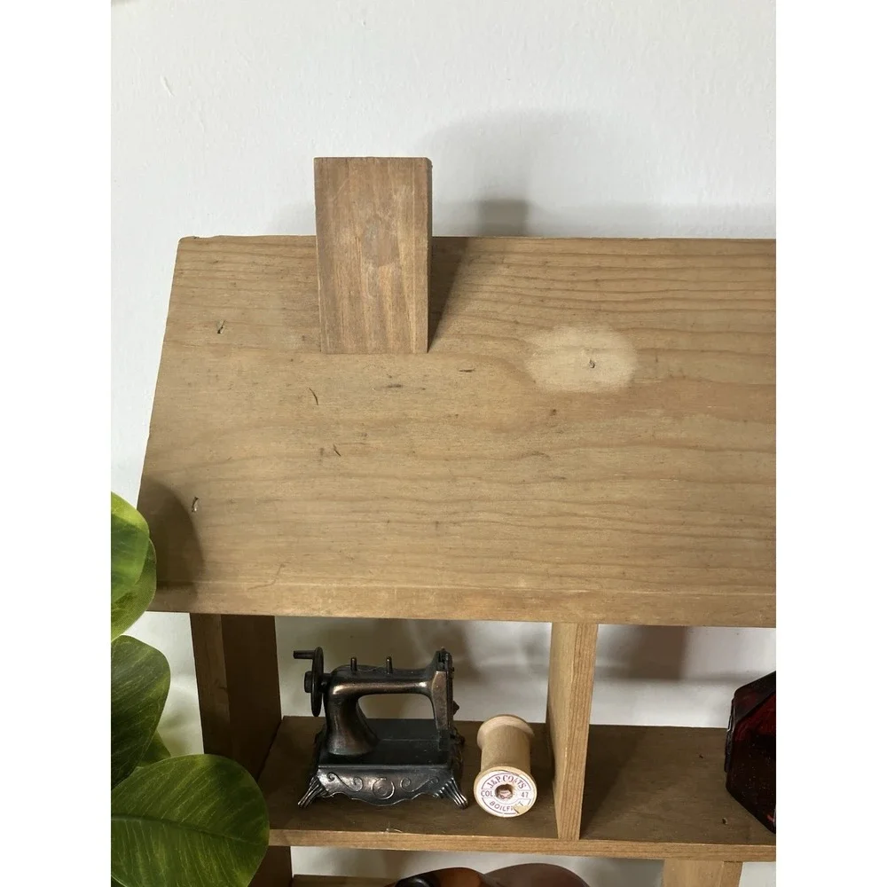 Vintage Wooden Trinket Shelf House Shaped Knick Knack Miniatures Display Cottage